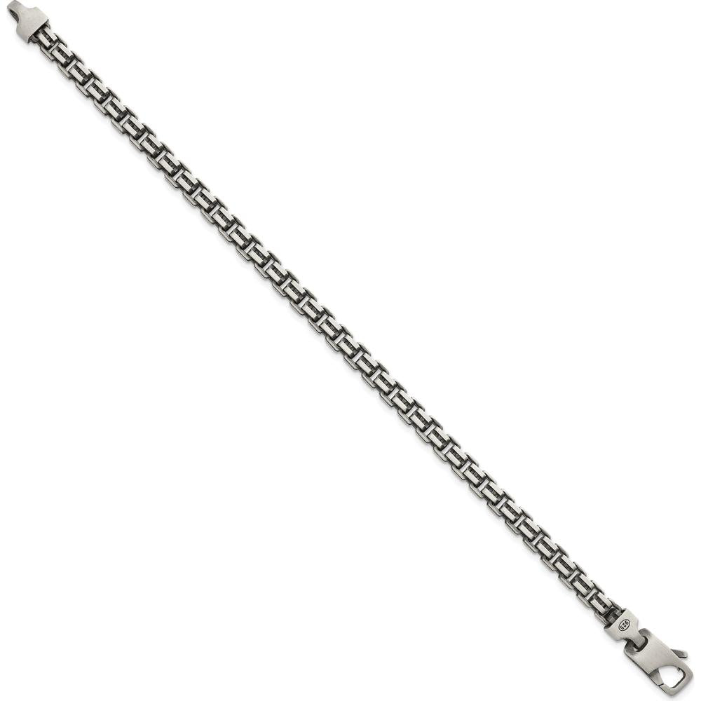 Sterling Silver Antiqued Brushed 5.00mm Fancy Box Link Bracelet - 7.75" Length by Lumare Gioia
