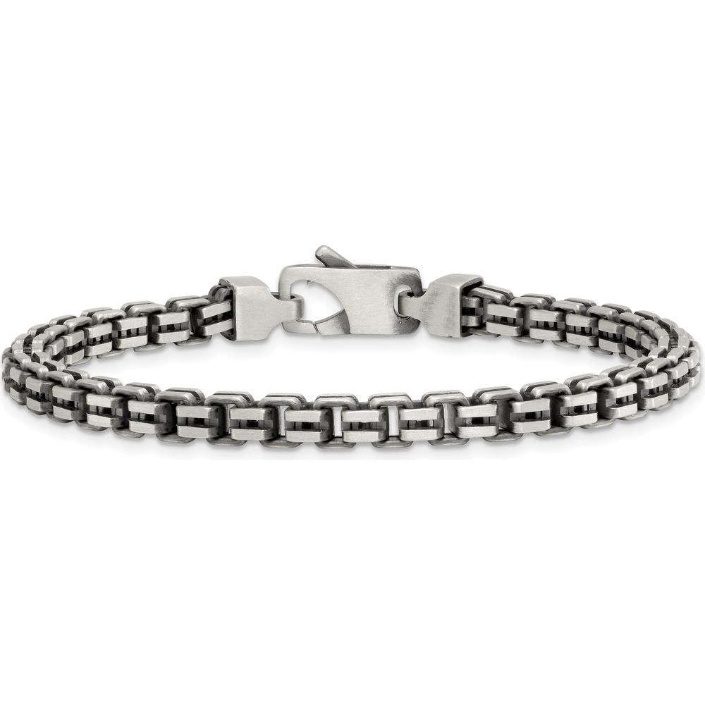 Sterling Silver Antiqued Brushed 5.00mm Fancy Box Link Bracelet - 7.75" Length by Lumare Gioia