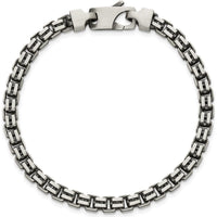 Sterling Silver Antiqued Brushed 5.00mm Fancy Box Link Bracelet - 7.75" Length by Lumare Gioia