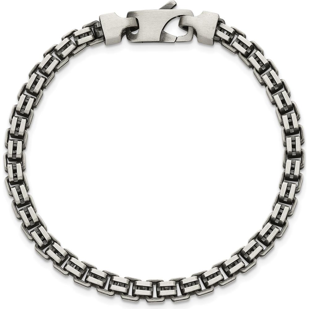 Sterling Silver Antiqued Brushed 5.00mm Fancy Box Link Bracelet - 7.75" Length by Lumare Gioia