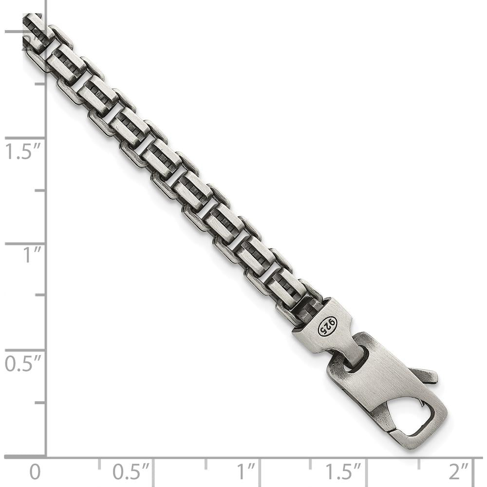 Sterling Silver Antiqued Brushed 5.00mm Fancy Box Link Bracelet - 7.75" Length by Lumare Gioia