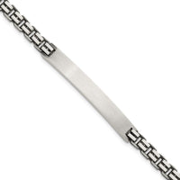 Sterling Silver Antiqued Brushed Fancy Box Link ID Bracelet with Rectangle Plate - 8" Length by Lumare Gioia