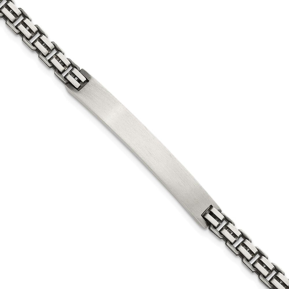 Sterling Silver Antiqued Brushed Fancy Box Link ID Bracelet with Rectangle Plate - 8" Length by Lumare Gioia