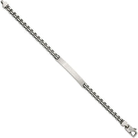 Sterling Silver Antiqued Brushed Fancy Box Link ID Bracelet with Rectangle Plate - 8" Length by Lumare Gioia