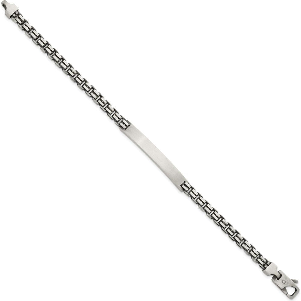 Sterling Silver Antiqued Brushed Fancy Box Link ID Bracelet with Rectangle Plate - 8" Length by Lumare Gioia