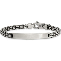Sterling Silver Antiqued Brushed Fancy Box Link ID Bracelet with Rectangle Plate - 8" Length by Lumare Gioia