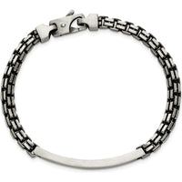 Sterling Silver Antiqued Brushed Fancy Box Link ID Bracelet with Rectangle Plate - 8" Length by Lumare Gioia