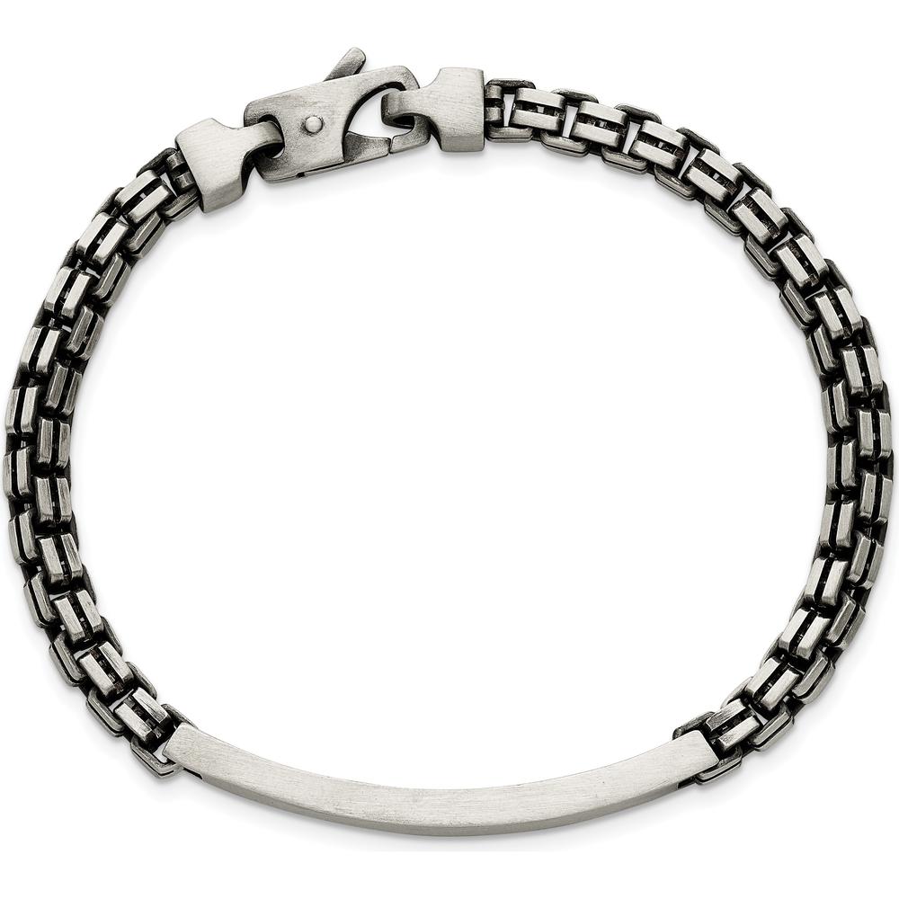 Sterling Silver Antiqued Brushed Fancy Box Link ID Bracelet with Rectangle Plate - 8" Length by Lumare Gioia