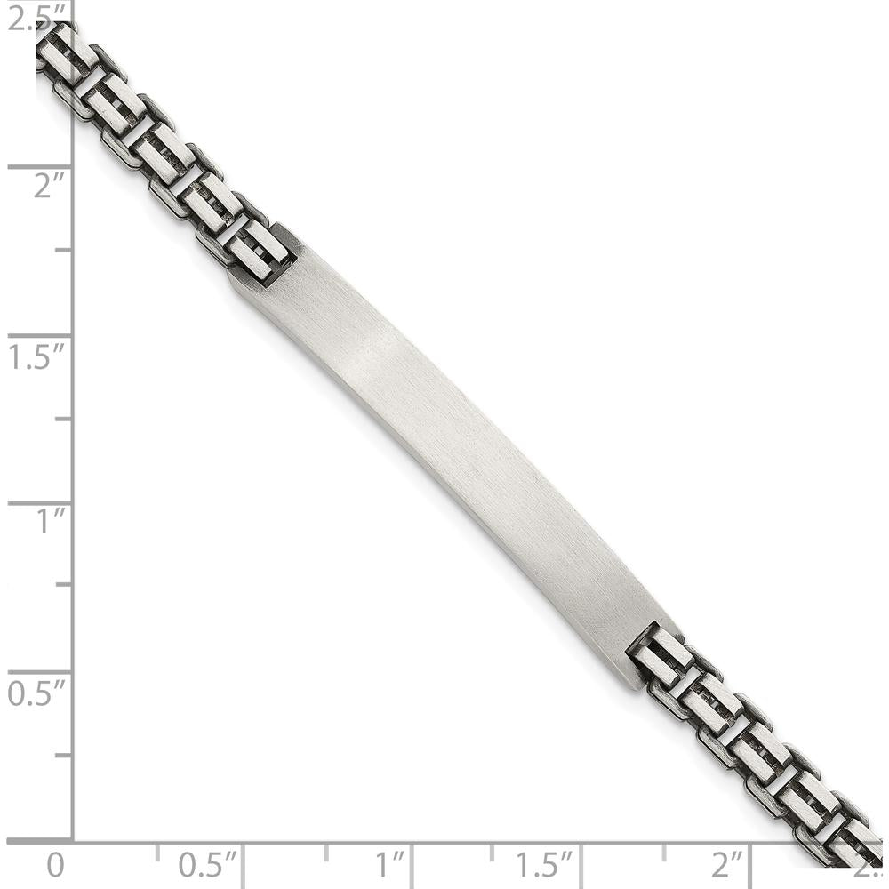 Sterling Silver Antiqued Brushed Fancy Box Link ID Bracelet with Rectangle Plate - 8" Length by Lumare Gioia