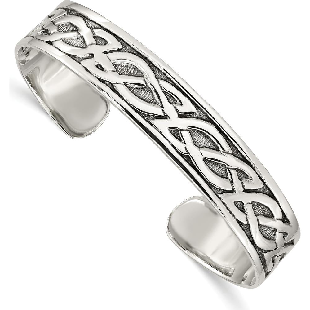 Sterling Silver Antiqued Celtic Cuff Bracelet - 12.5mm Width by Lumare Gioia