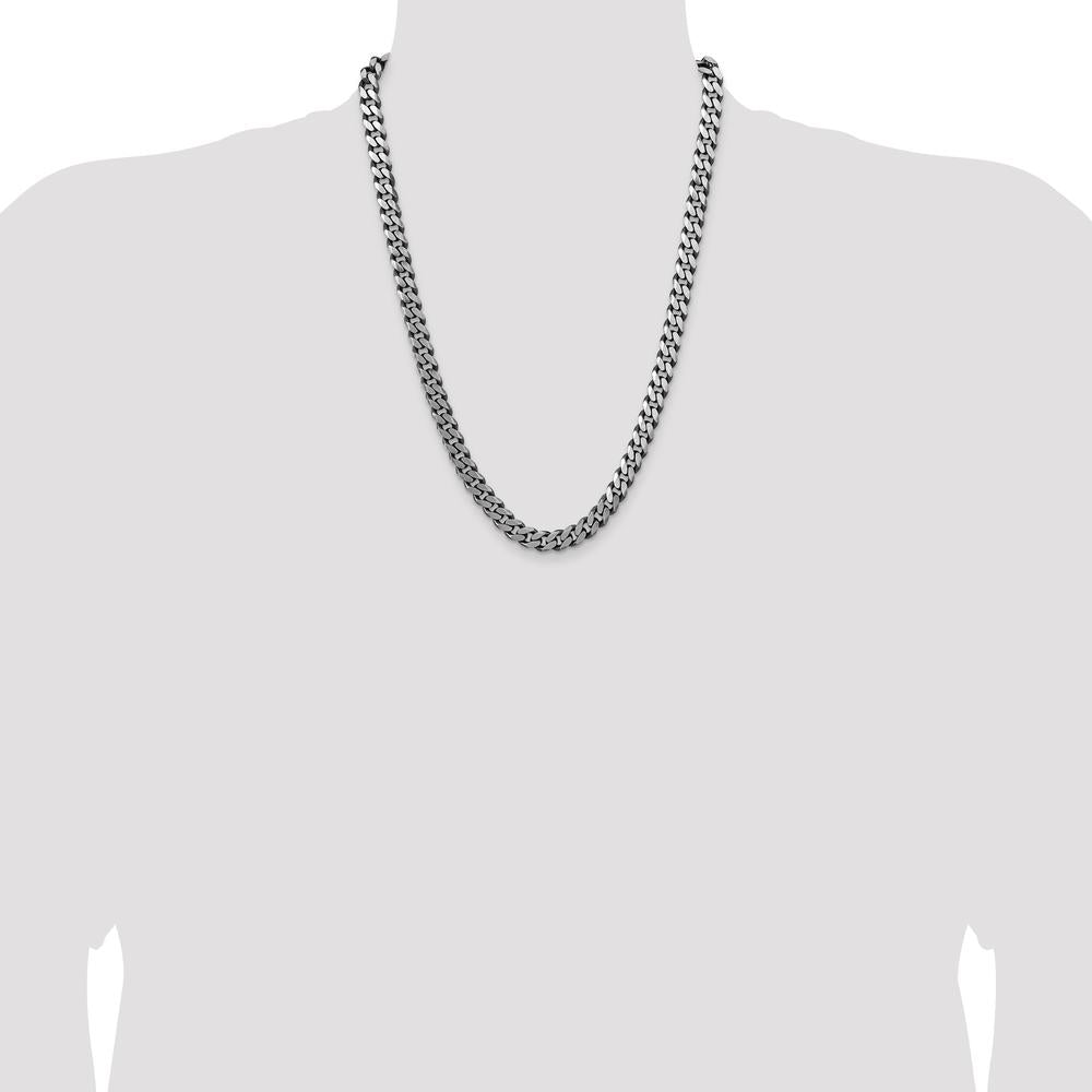Sterling Silver Antiqued Curb Chain Necklace - 24 inches, 8.3mm Width by Lumare Gioia