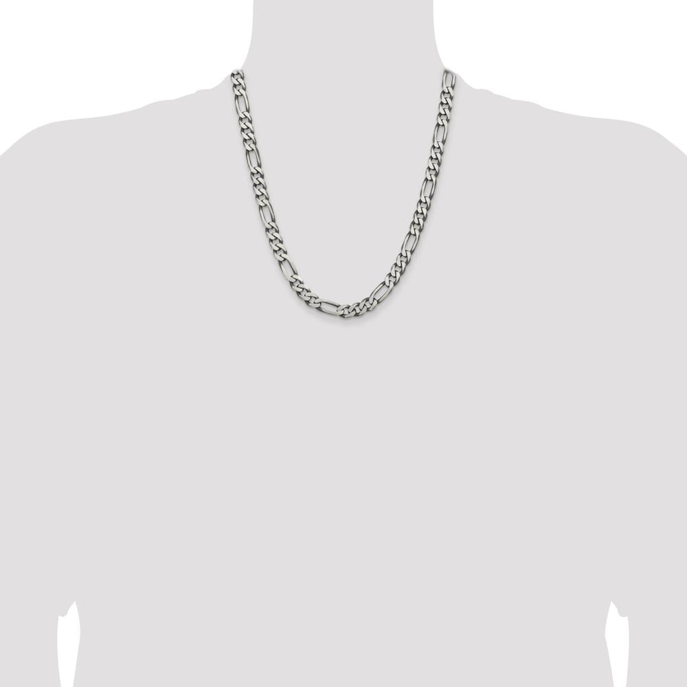 Sterling Silver Antiqued Figaro Chain Necklace - 22 inches, 7.75mm Width by Lumare Gioia