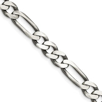 Sterling Silver Antiqued Figaro Chain Necklace - 24 Inches, 7.5mm Width by Lumare Gioia