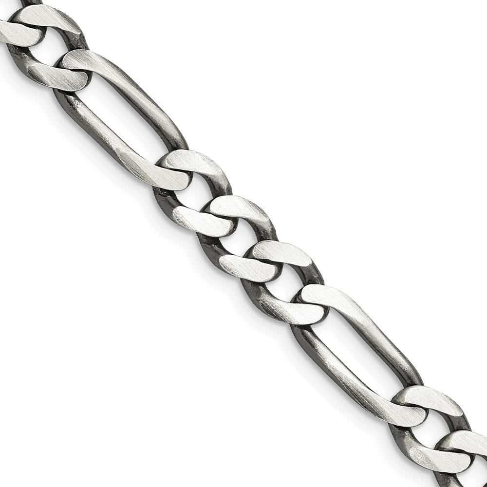 Sterling Silver Antiqued Figaro Chain Necklace - 24 Inches, 7.5mm Width by Lumare Gioia