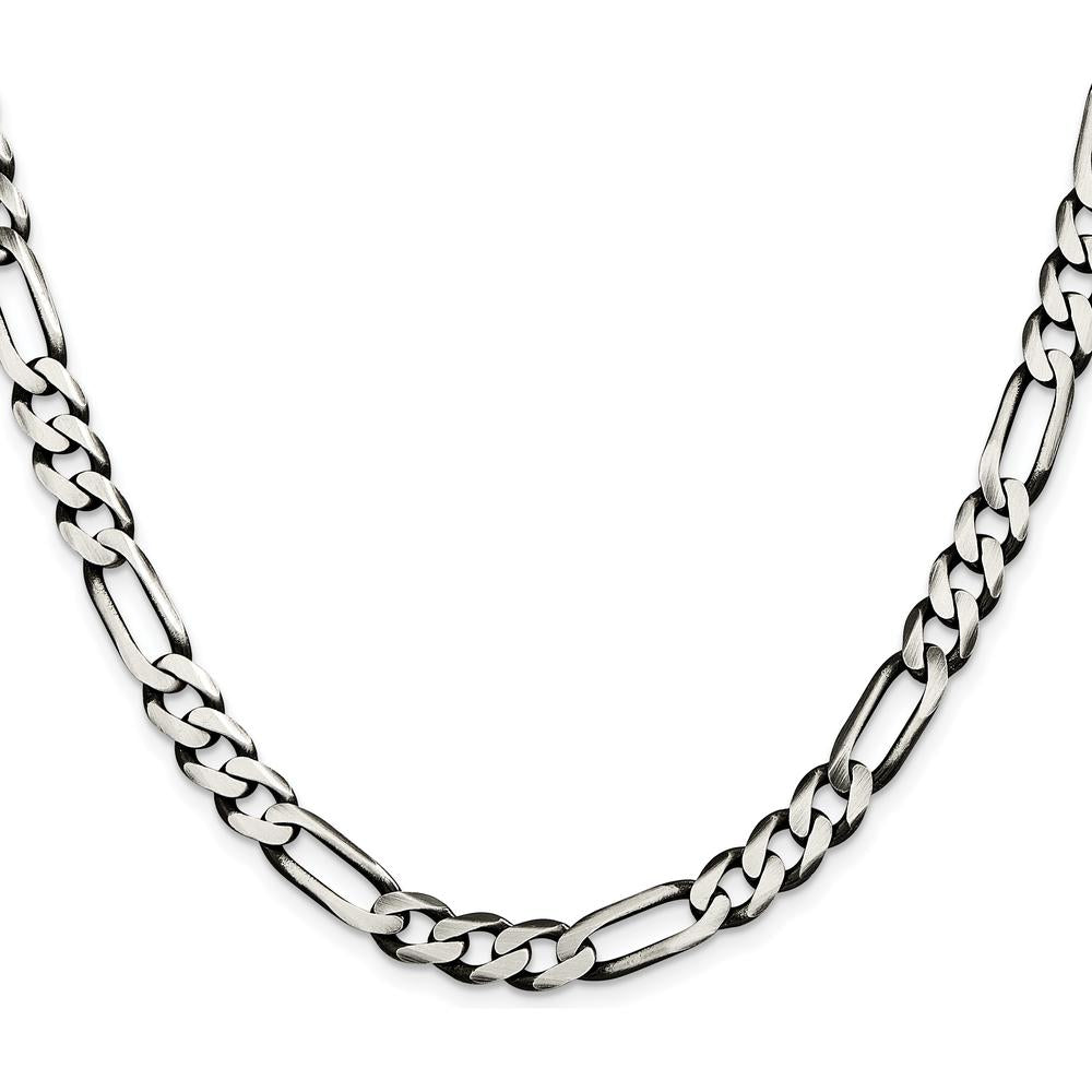 Sterling Silver Antiqued Figaro Chain Necklace - 24 Inches, 7.5mm Width by Lumare Gioia