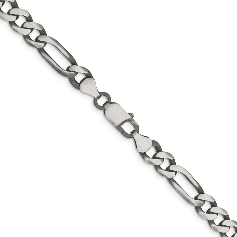 Sterling Silver Antiqued Figaro Chain Necklace - 24 Inches, 7.5mm Width by Lumare Gioia