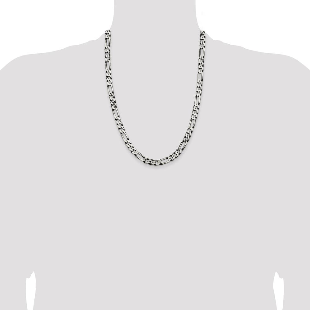 Sterling Silver Antiqued Figaro Chain Necklace - 24 Inches, 7.5mm Width by Lumare Gioia
