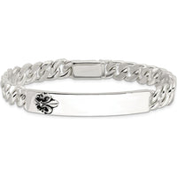 Sterling Silver Antiqued Fleur-de-lis ID Men's Bracelet with Black Enamel Accents - 8.5 in Length by Lumare Gioia
