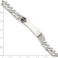 Sterling Silver Antiqued Fleur-de-lis ID Men's Bracelet with Black Enamel Accents - 8.5 in Length by Lumare Gioia