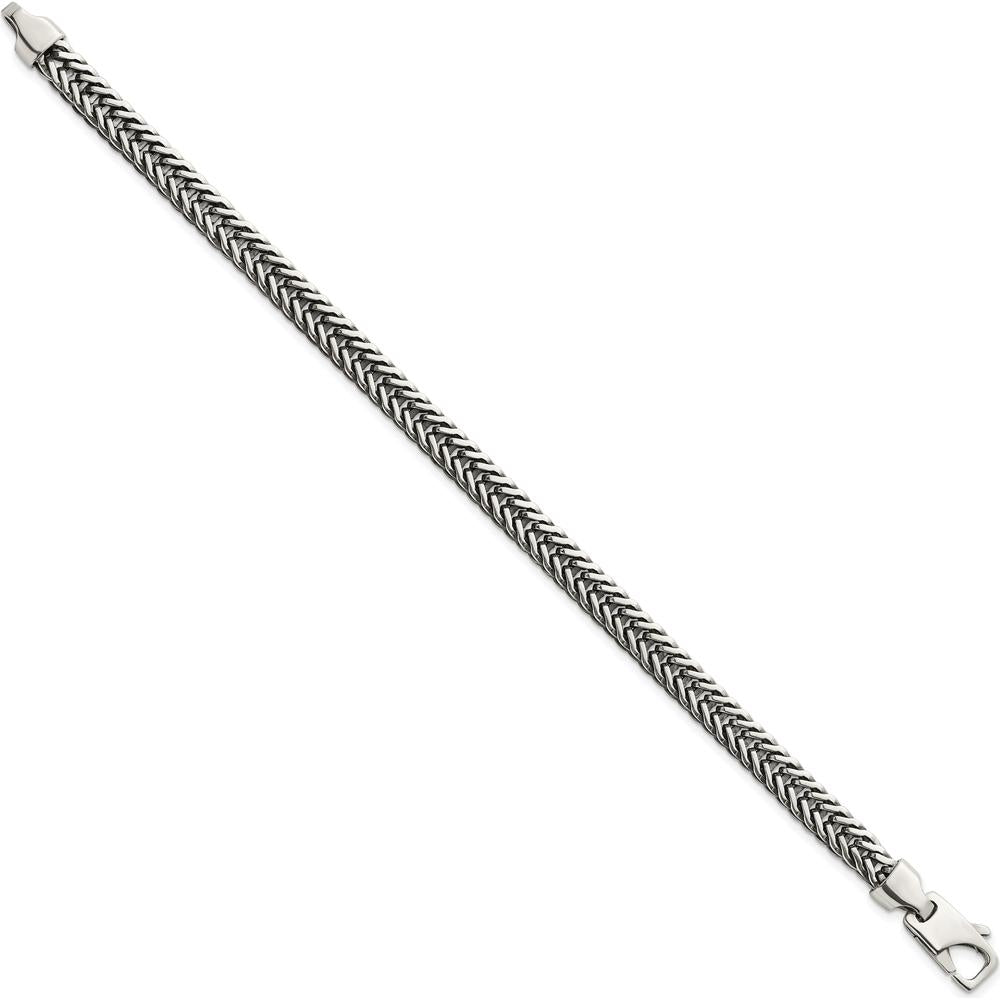Sterling Silver Antiqued Polished 6mm Wheat Chain Bracelet - 8" Length by Lumare Gioia