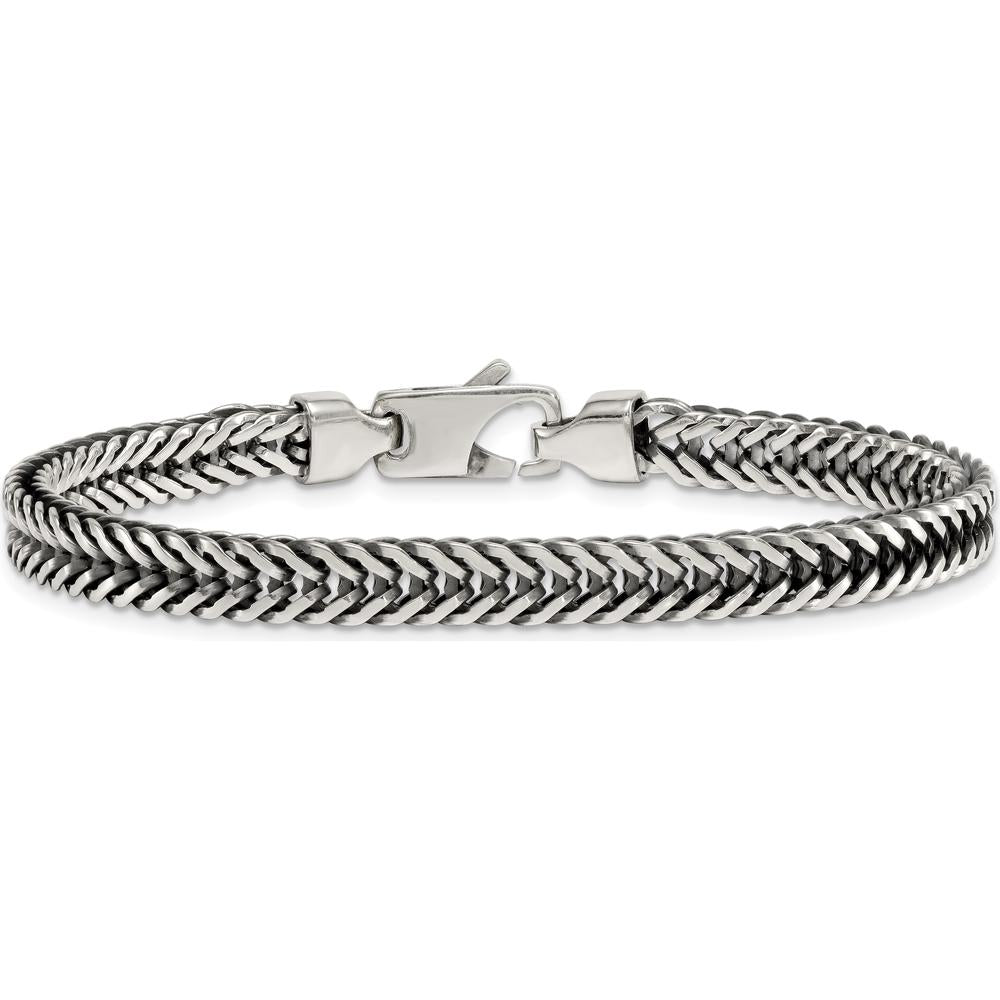 Sterling Silver Antiqued Polished 6mm Wheat Chain Bracelet - 8" Length by Lumare Gioia