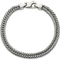 Sterling Silver Antiqued Polished 6mm Wheat Chain Bracelet - 8" Length by Lumare Gioia