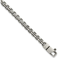 Sterling Silver Black Ruthenium-Plated Brushed and Textured Fancy Box Chain Bracelet for Men - 8.5" Length by Lumare Gioia