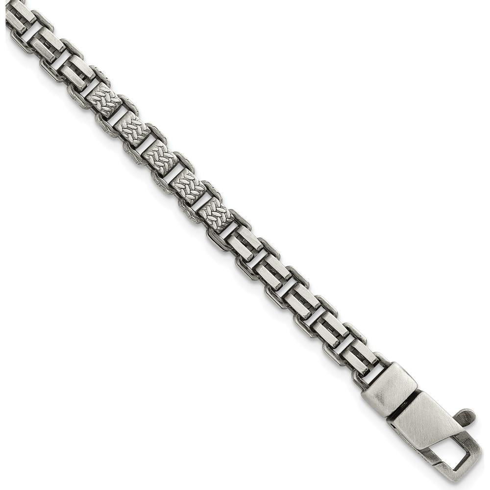 Sterling Silver Black Ruthenium-Plated Brushed and Textured Fancy Box Chain Bracelet for Men - 8.5" Length by Lumare Gioia