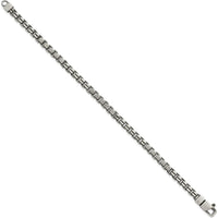 Sterling Silver Black Ruthenium-Plated Brushed and Textured Fancy Box Chain Bracelet for Men - 8.5" Length by Lumare Gioia