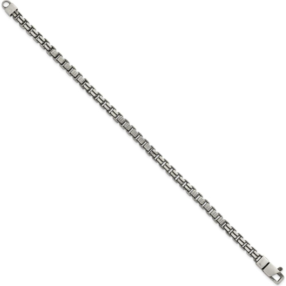 Sterling Silver Black Ruthenium-Plated Brushed and Textured Fancy Box Chain Bracelet for Men - 8.5" Length by Lumare Gioia