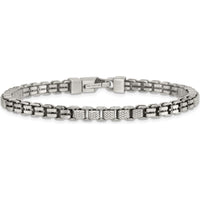 Sterling Silver Black Ruthenium-Plated Brushed and Textured Fancy Box Chain Bracelet for Men - 8.5" Length by Lumare Gioia