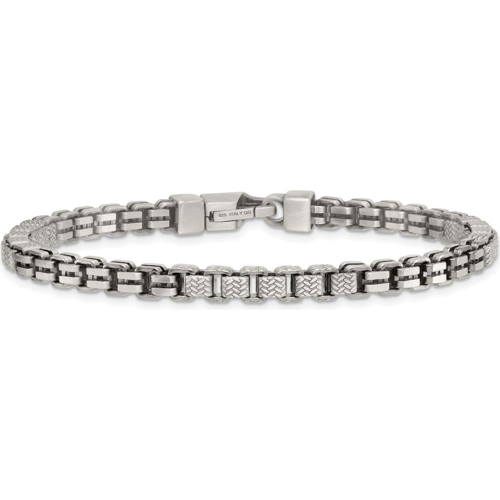 Sterling Silver Black Ruthenium-Plated Brushed and Textured Fancy Box Chain Bracelet for Men - 8.5" Length by Lumare Gioia