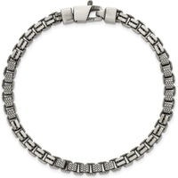 Sterling Silver Black Ruthenium-Plated Brushed and Textured Fancy Box Chain Bracelet for Men - 8.5" Length by Lumare Gioia