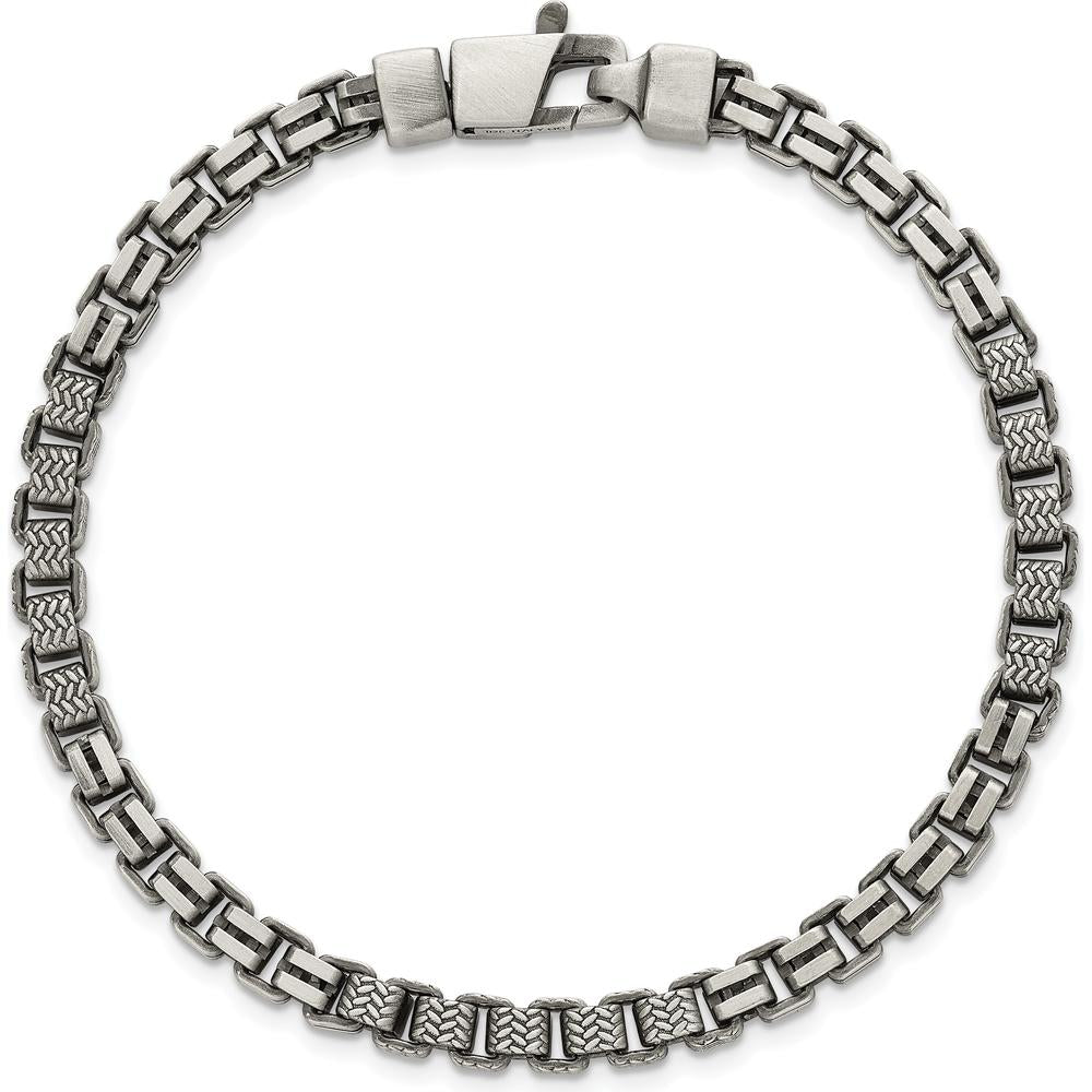 Sterling Silver Black Ruthenium-Plated Brushed and Textured Fancy Box Chain Bracelet for Men - 8.5" Length by Lumare Gioia