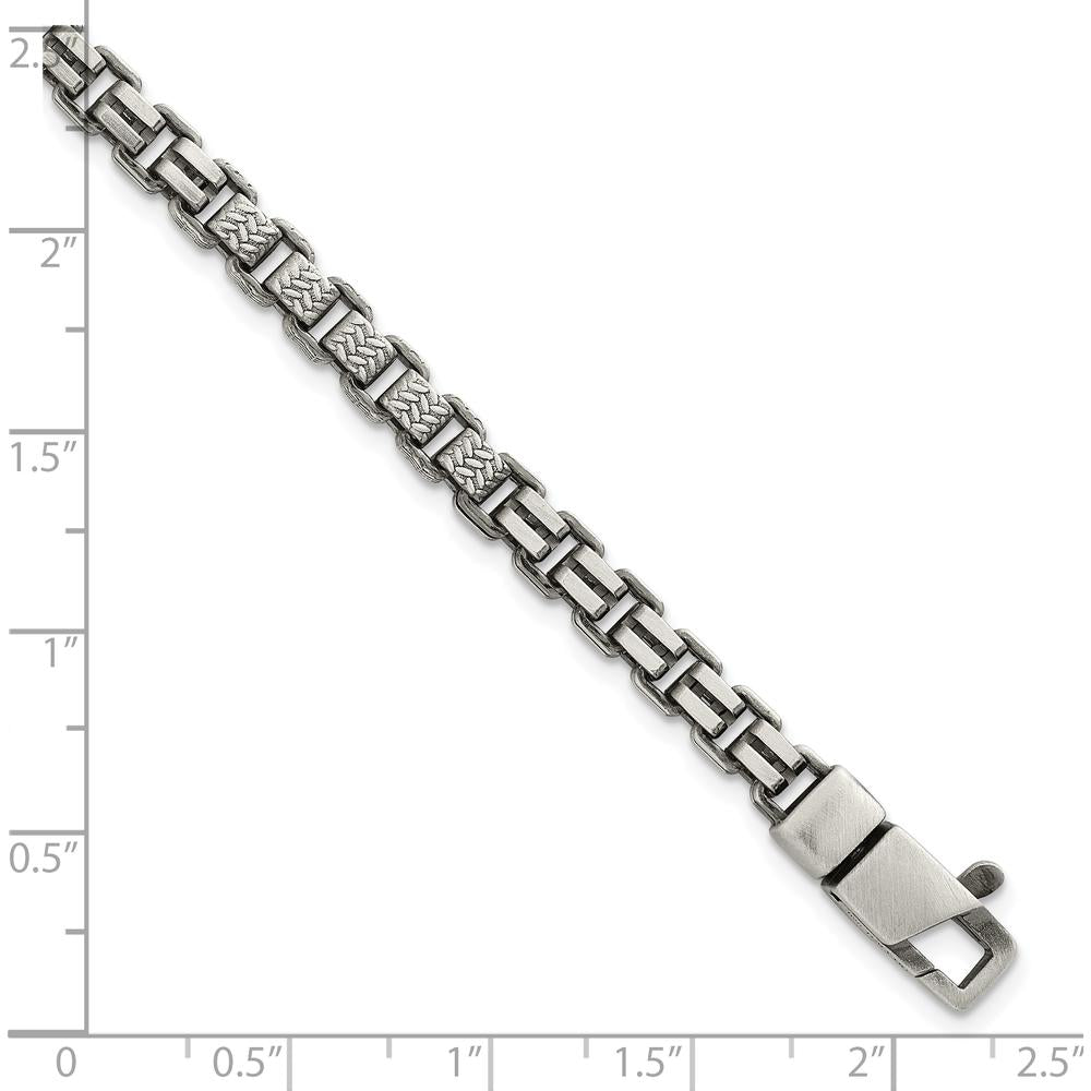 Sterling Silver Black Ruthenium-Plated Brushed and Textured Fancy Box Chain Bracelet for Men - 8.5" Length by Lumare Gioia