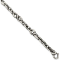 Sterling Silver Black Ruthenium-Plated Brushed and Textured Fancy Cable Link Men's Bracelet - 8.5" by Lumare Gioia