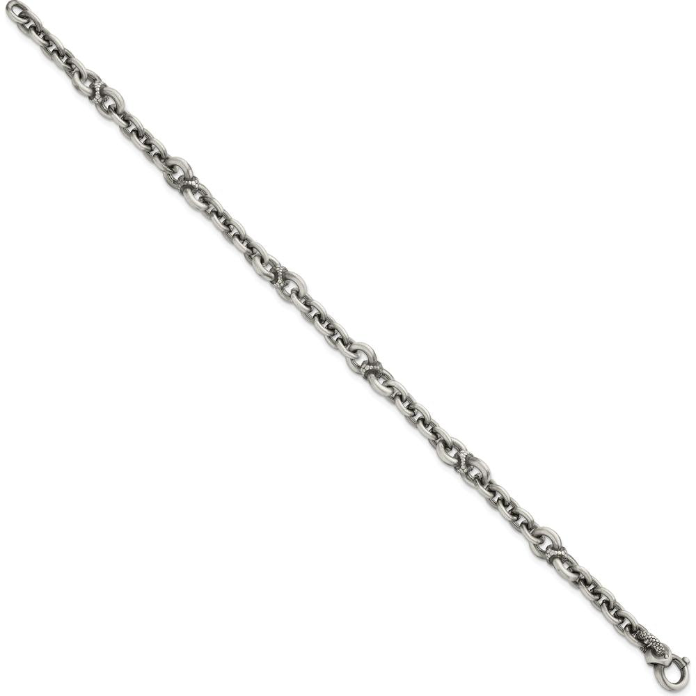 Sterling Silver Black Ruthenium-Plated Brushed and Textured Fancy Cable Link Men's Bracelet - 8.5" by Lumare Gioia