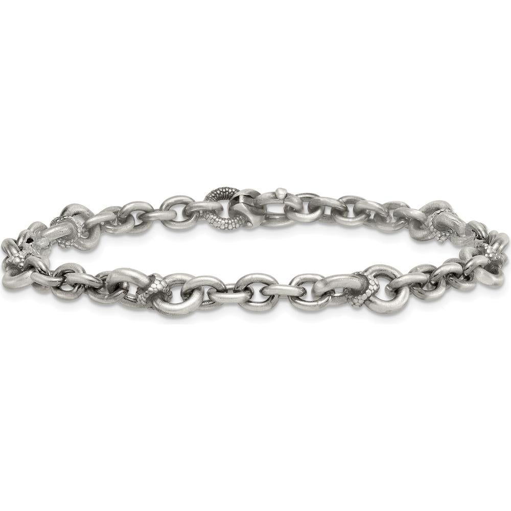 Sterling Silver Black Ruthenium-Plated Brushed and Textured Fancy Cable Link Men's Bracelet - 8.5" by Lumare Gioia