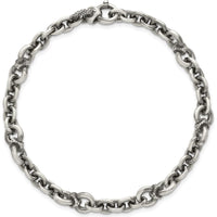 Sterling Silver Black Ruthenium-Plated Brushed and Textured Fancy Cable Link Men's Bracelet - 8.5" by Lumare Gioia