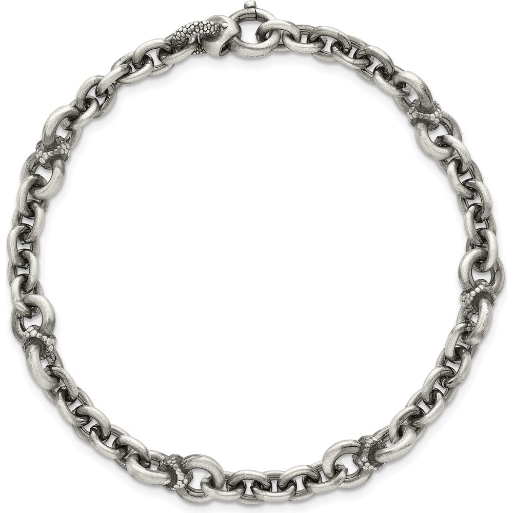 Sterling Silver Black Ruthenium-Plated Brushed and Textured Fancy Cable Link Men's Bracelet - 8.5" by Lumare Gioia