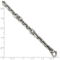 Sterling Silver Black Ruthenium-Plated Brushed and Textured Fancy Cable Link Men's Bracelet - 8.5" by Lumare Gioia