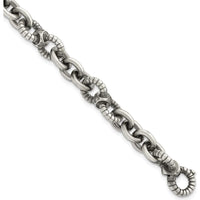 Sterling Silver Black Ruthenium-Plated Brushed and Textured Fancy Link Men's 8.25" Bracelet by Lumare Gioia