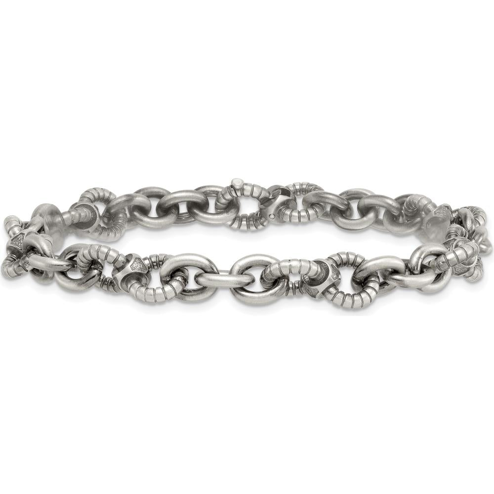 Sterling Silver Black Ruthenium-Plated Brushed and Textured Fancy Link Men's 8.25" Bracelet by Lumare Gioia