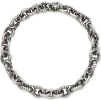 Sterling Silver Black Ruthenium-Plated Brushed and Textured Fancy Link Men's 8.25" Bracelet by Lumare Gioia