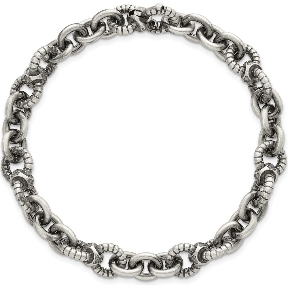 Sterling Silver Black Ruthenium-Plated Brushed and Textured Fancy Link Men's 8.25" Bracelet by Lumare Gioia