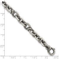 Sterling Silver Black Ruthenium-Plated Brushed and Textured Fancy Link Men's 8.25" Bracelet by Lumare Gioia