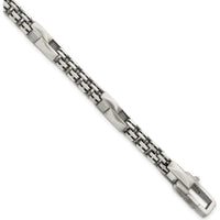 Sterling Silver Black Ruthenium-Plated Brushed Fancy Box Chain Men's 8.5" Bracelet by Lumare Gioia