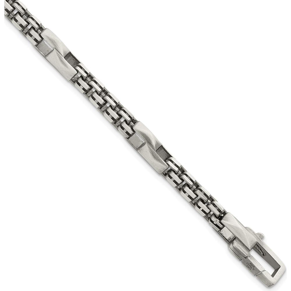 Sterling Silver Black Ruthenium-Plated Brushed Fancy Box Chain Men's 8.5" Bracelet by Lumare Gioia