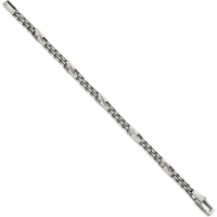 Sterling Silver Black Ruthenium-Plated Brushed Fancy Box Chain Men's 8.5" Bracelet by Lumare Gioia
