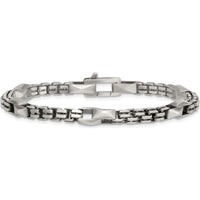 Sterling Silver Black Ruthenium-Plated Brushed Fancy Box Chain Men's 8.5" Bracelet by Lumare Gioia